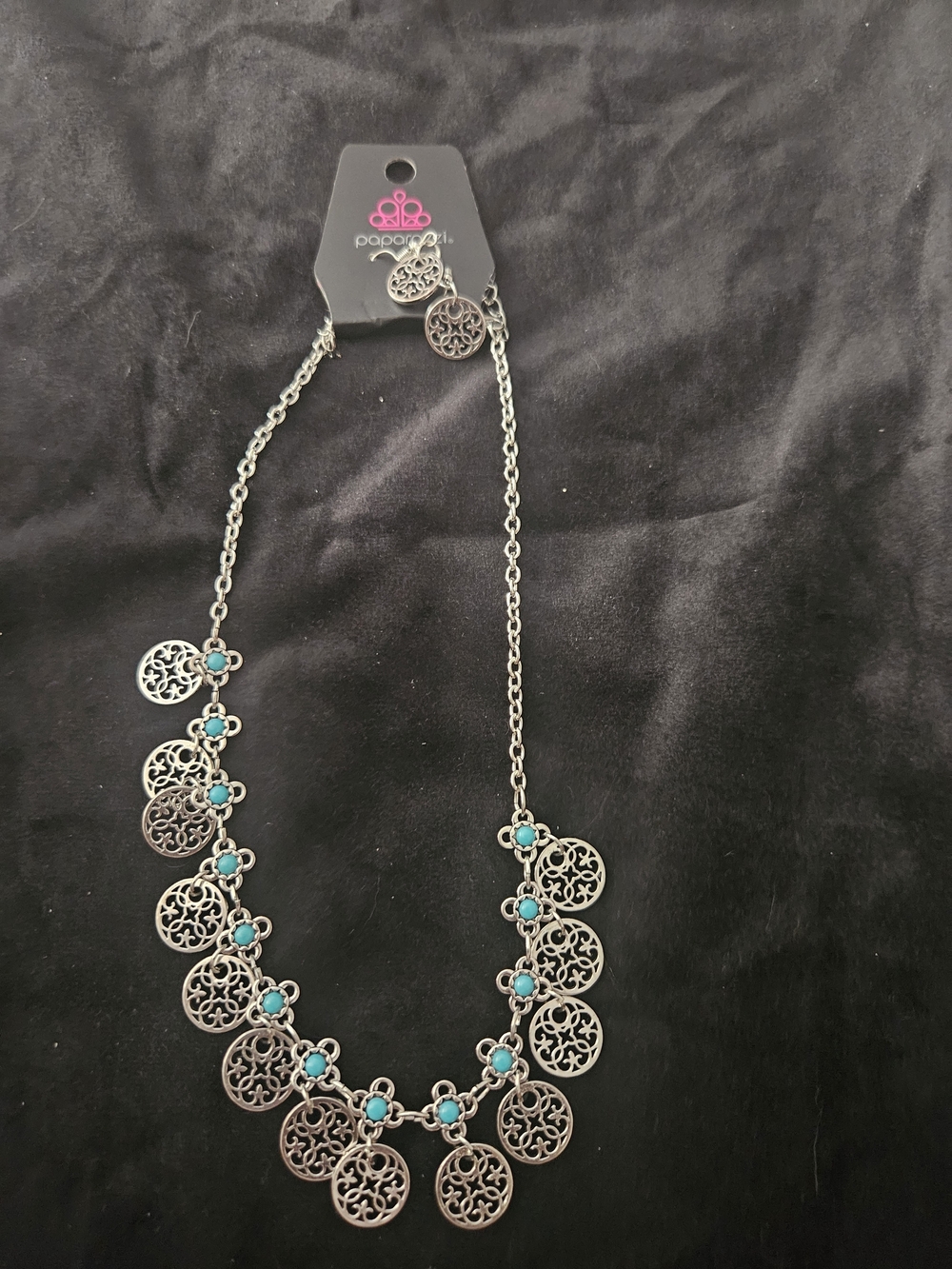 paparazzi Silver-Tone Turquoise Accent Filigree Medallion Necklace